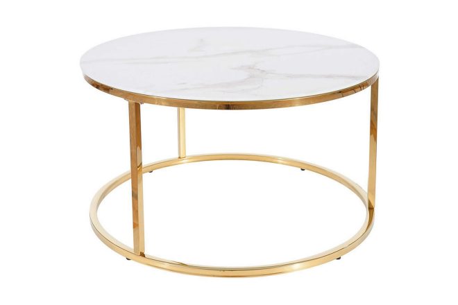 Soffbord cabiron 80 cm runt marmormönster - vit/guld/glas