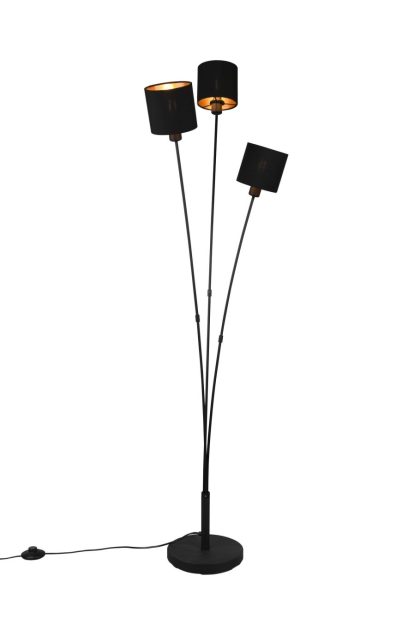 Trio lighting tommy golvlampa 3l e14 mattsvart/ guld -