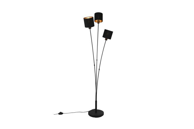 Trio lighting tommy golvlampa 3l e14 mattsvart/ guld -