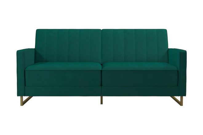 2-sits bäddsoffa skylar ställbar sammet/grön /mässing - novogratz