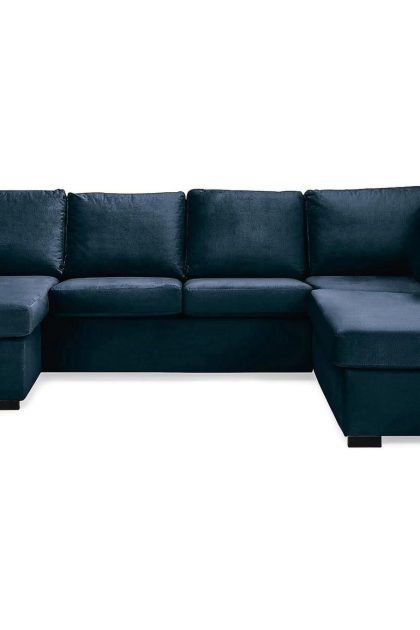 U-soffa nevada large höger sammet - midnattsblå