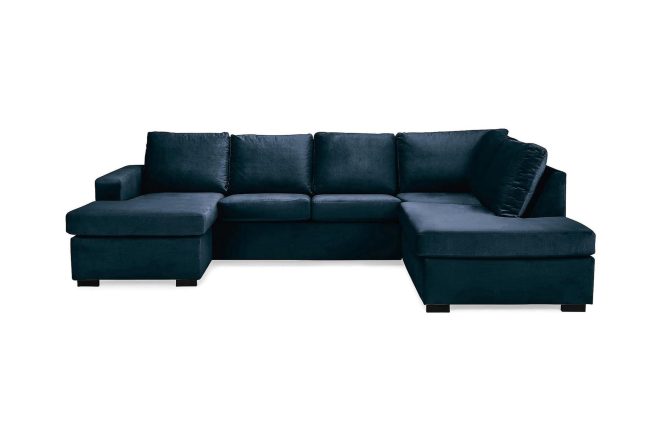U-soffa nevada large höger sammet - midnattsblå