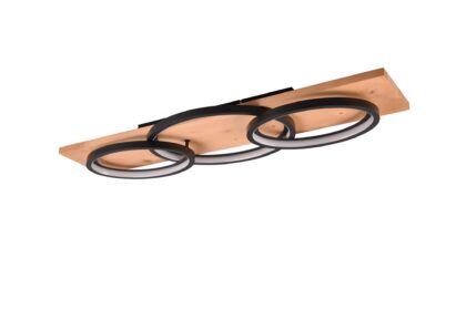 Trio lighting barca led plafond 3l mattsvart/ trä -