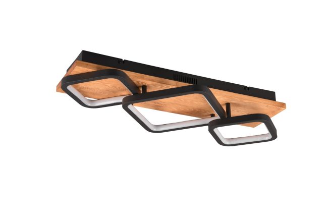 Trio lighting rama led plafond 3l mattsvart/ trä -