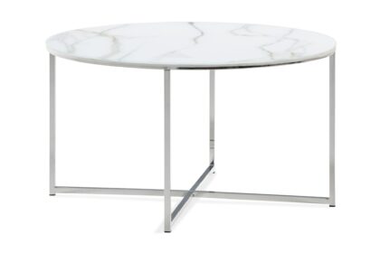 Soffbord valeria 80 cm runt marmormönster - glas/vit/krom