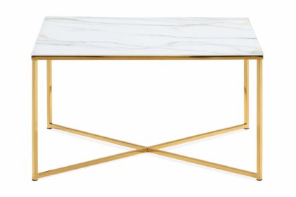 Soffbord valeria 80 cm marmormönster - marmormönster/vit/mässing