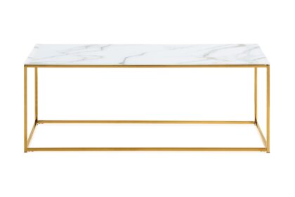 Soffbord valeria 120 cm marmormönster - glas/vit/mässing