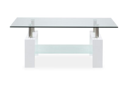 Soffbord mycelis 110 cm med förvaring hylla - glas/vit/krom