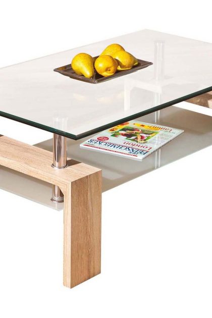 Soffbord gantu 100 cm med förvaring hylla - glas/vit/natur