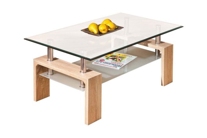 Soffbord gantu 100 cm med förvaring hylla - glas/vit/natur