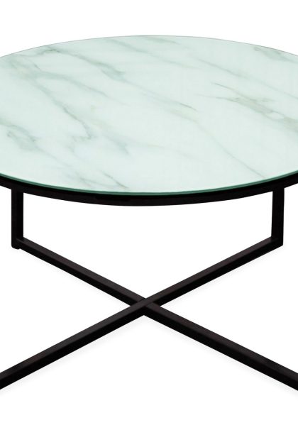 Rock soffbord 80 cm runt marmormönster - vit/svart