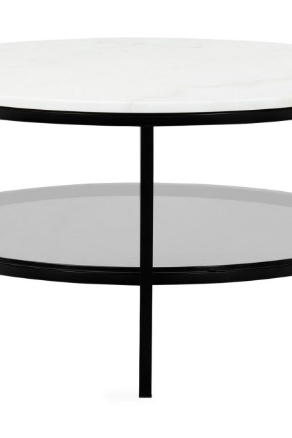 Soffbord riseine 80 cm runt marmor - vit/svart
