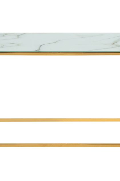 Soffbord valeria 100 cm marmormönster - glas/vit/mässing