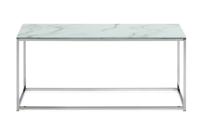 Soffbord valeria 100 cm marmormönster - glas/vit/krom