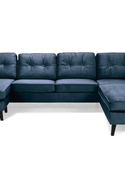 U-soffa miller med divan vänster sammet - midnattsblå