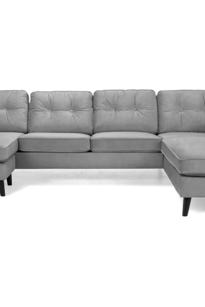 U-soffa miller med divan vänster sammet - ljusgrå