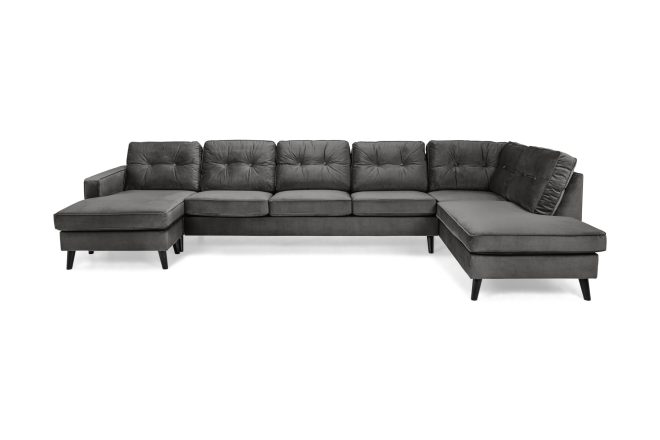 U-soffa miller large med divan vänster sammet - mörkgrå