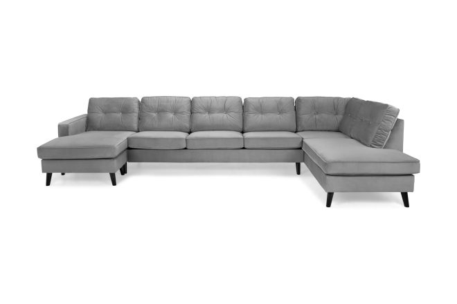 U-soffa miller large med divan vänster sammet - ljusgrå