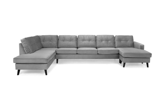 U-soffa miller large med divan höger sammet - ljusgrå