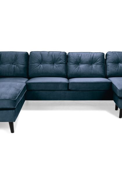 U-soffa miller med divan höger sammet - midnattsblå