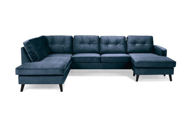 U-soffa miller med divan höger sammet - midnattsblå