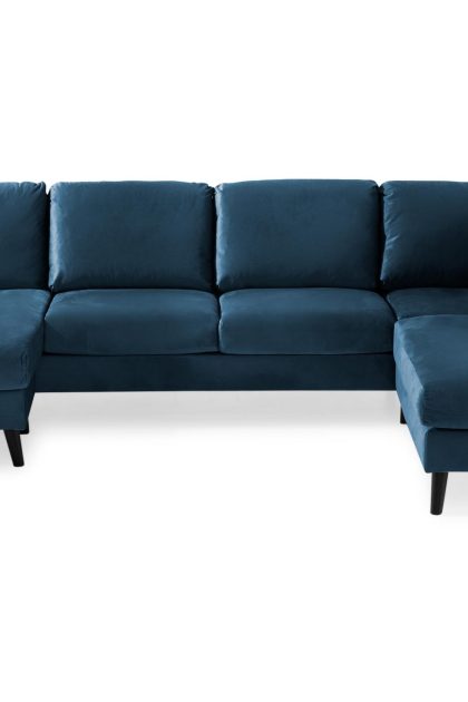U-soffa colt med divan vänster sammet - midnattsblå
