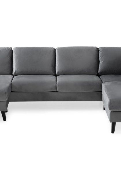 U-soffa colt med divan vänster sammet - ljusgrå