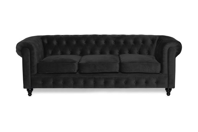 Sammetssoffa walton lyx 3-sits - svart