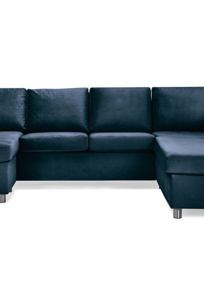 U-soffa nevada large divan vänster sammet - midnattsblå