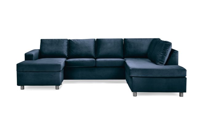 U-soffa nevada large divan vänster sammet - midnattsblå
