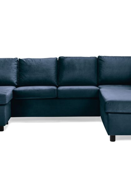 U-soffa nevada large divan vänster sammet - midnattsblå