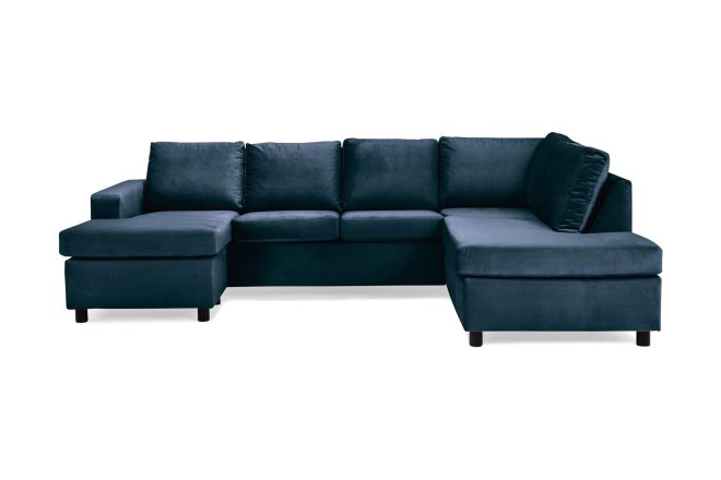 U-soffa nevada large divan vänster sammet - midnattsblå