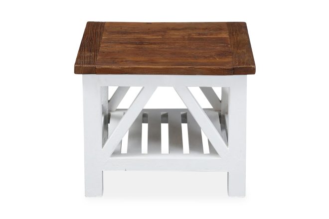 Soffbord yorkshire vintage 50 cm med förvaring hylla - brun/vit