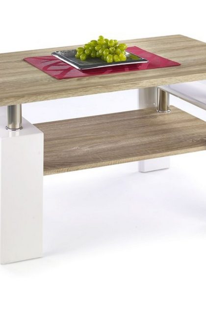 Soffbord demitranila 110 cm med förvaring hylla - ekfärg/vit