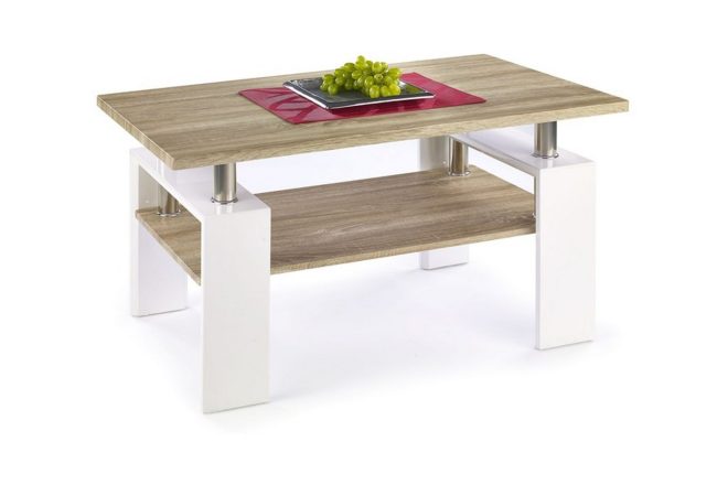 Soffbord demitranila 110 cm med förvaring hylla - ekfärg/vit