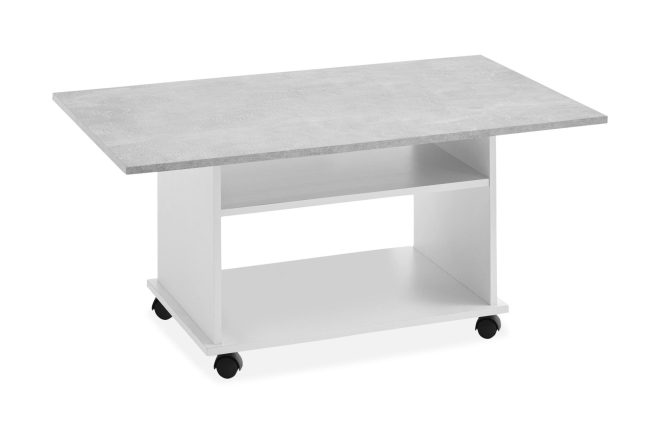 Soffbord heidy 100 cm med förvaring hylla på hjul - vit/betonggrå