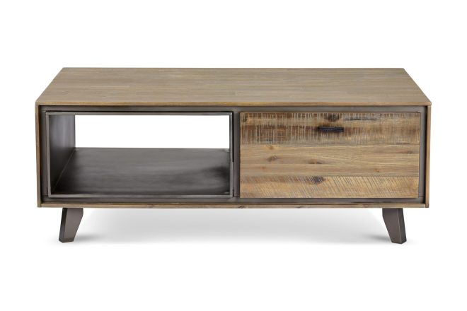 Soffbord periana 120 cm med förvaring hylla + lådor - akacia/beige/grå