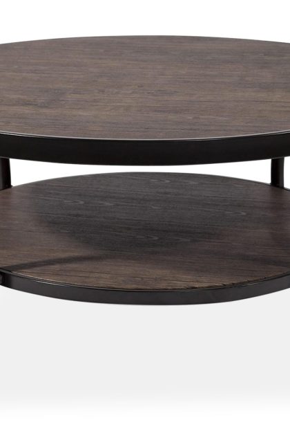 Soffbord tokyo 91 cm runt med förvaring hylla - betongbrun/svart