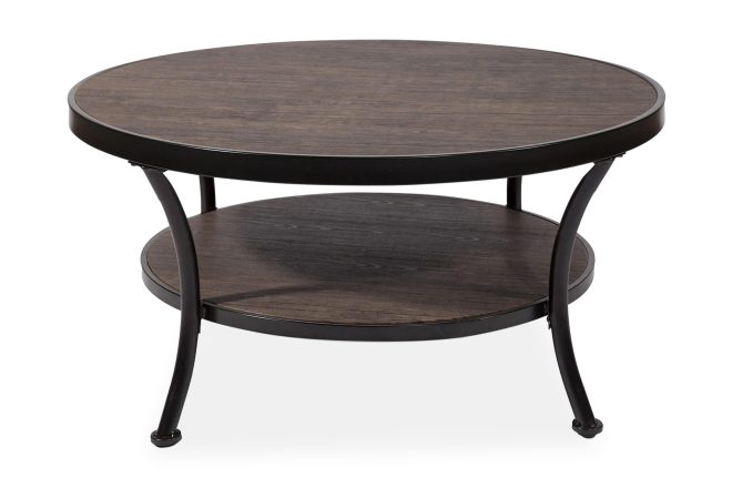Soffbord tokyo 91 cm runt med förvaring hylla - betongbrun/svart