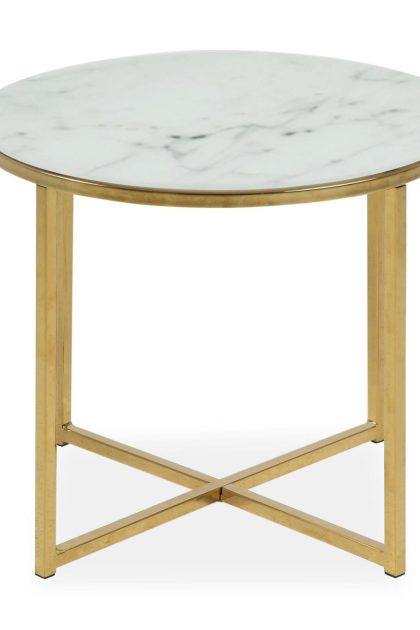 Soffbord alisma 50 cm runt marmormönster - vit/grå/mässing