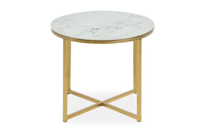 Soffbord alisma 50 cm runt marmormönster - vit/grå/mässing