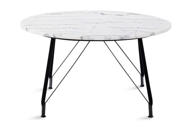 Soffbord titania 80 cm runt marmor - vit/svart