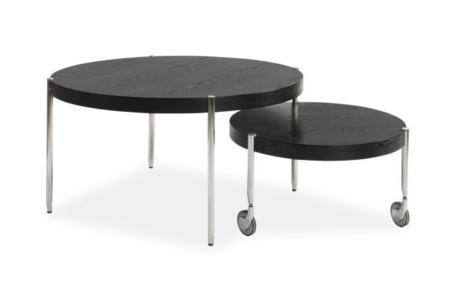 Satsbord cirus 91cm runt 2 bord marmormönster svart askfanér - stenexpo