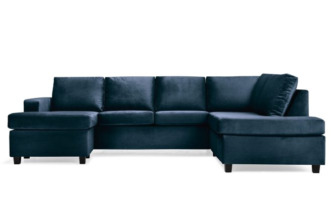 U-soffa nevada large divan vänster sammet - midnattsblå