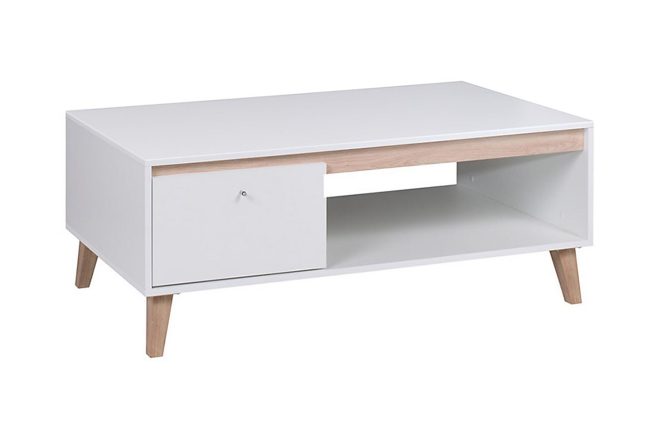 Soffbord stenhamn 120 cm med förvaring hylla + lucka - vit/natur
