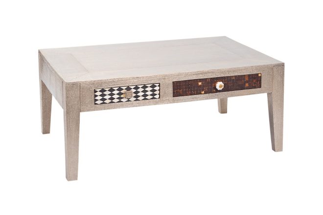 Soffbord alexus 110 cm med förvaring lådor - mangoträ/ljusgrå