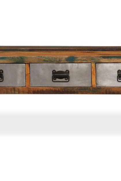 Soffbord med 3 lådor massivt återvunnet trä 100x50x35 cm - brun