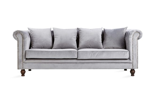 Velvet sammetssoffa 3-sits - ljusgrå