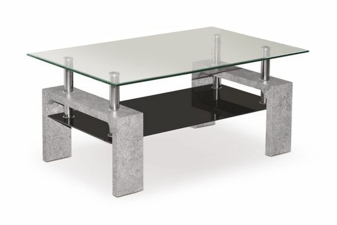Soffbord demitranila 100 cm med förvaring hylla - glas/svart/grå