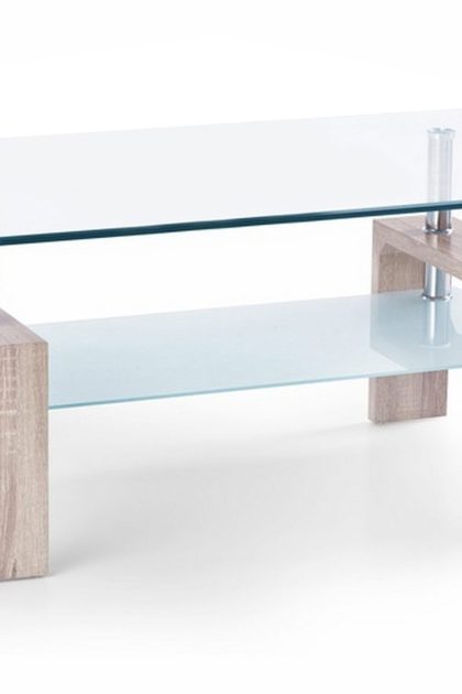 Soffbord demitranila 100 cm med förvaring hylla - glas/ekfärg